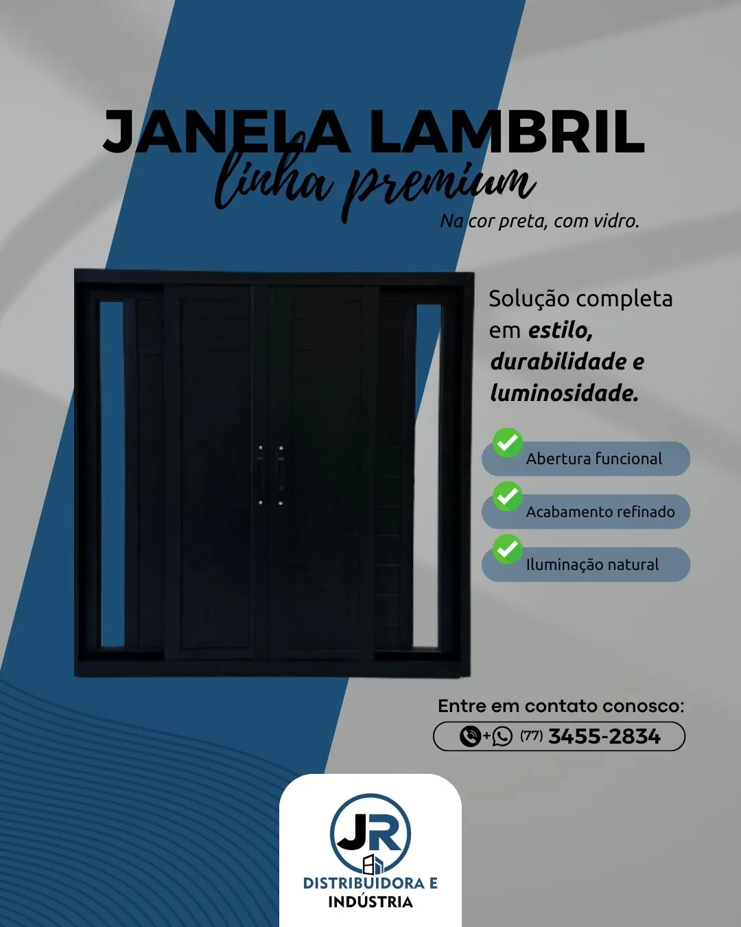 Janela lambril preta com vidro