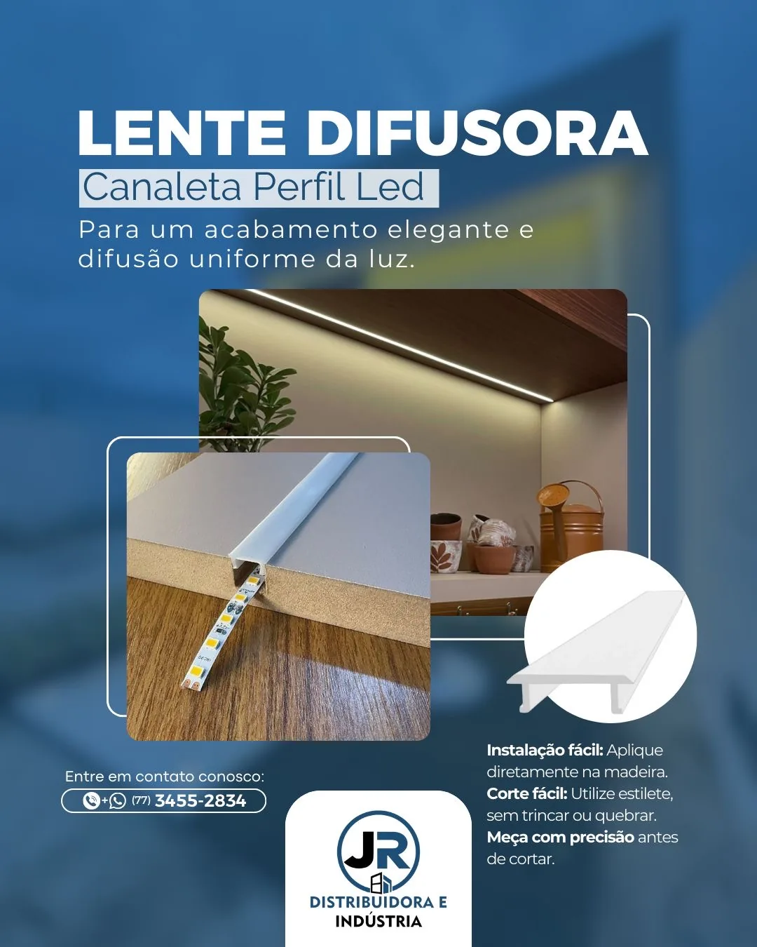 Lente difusora para canaleta de LED