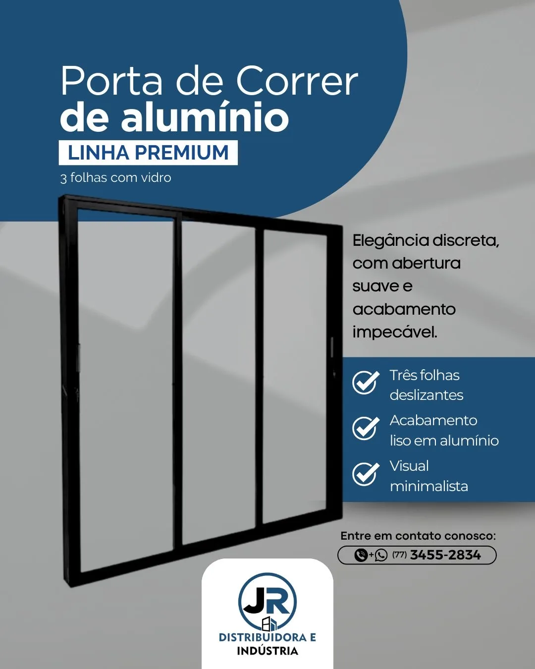 Porta de correr 3 folhas com vidro