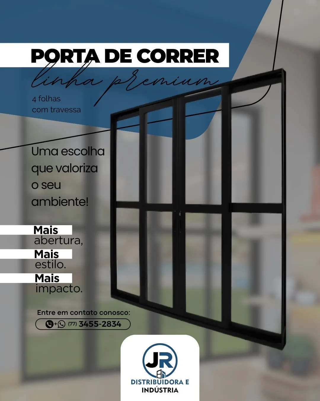Porta de correr 4 folhas com travessa