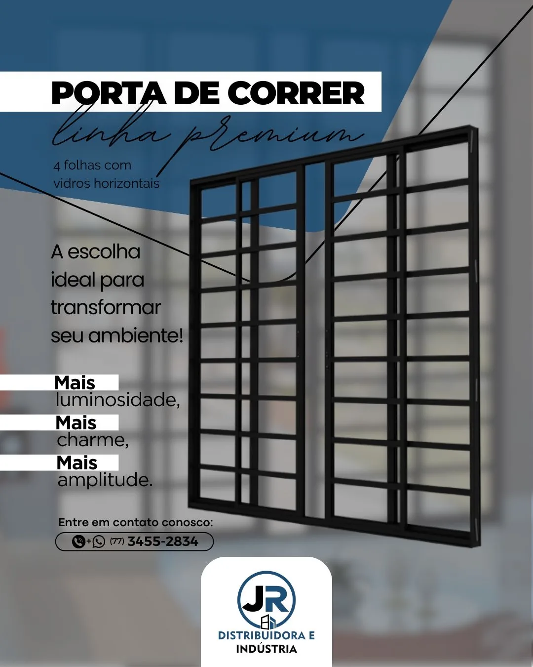 Porta de correr 4 folhas com vidros horizontais